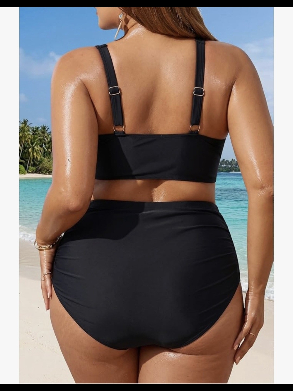 Plus Size Black Ruched High-Waist Bikini Set #1315 - Picture 5 of 9